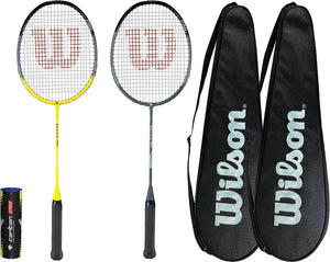 2 x Wilson Mixed Recon Badminton Racket Set, Protective Cover & Shuttles