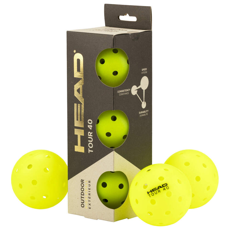 Head Tour 40 Outdoor Pickleball Balls - 3 Pack - Yellow