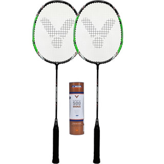 VICTOR X Court Pro Twin Badminton Racket Set inc Shuttles