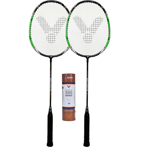 VICTOR X Court Pro Twin Badminton Racket Set inc Shuttles