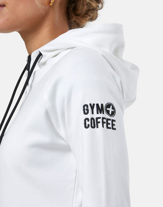 Gym + Coffee Chill Full Zip Women's Hoodie - White