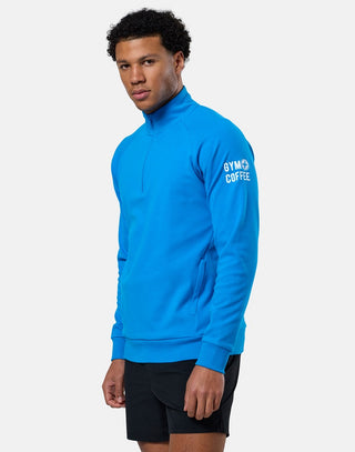 Gym + Coffee Chill Half Zip Men's Hoodie - Sky Blue