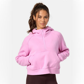 Gym + Coffee Half Zip Sierra Cropped Hoodie - Cotton Candy