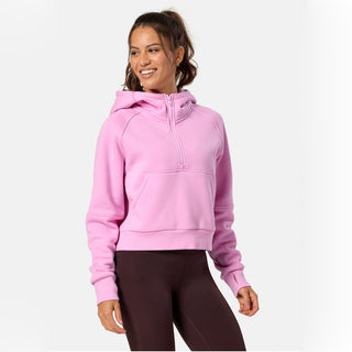 Gym + Coffee Half Zip Sierra Cropped Hoodie - Cotton Candy