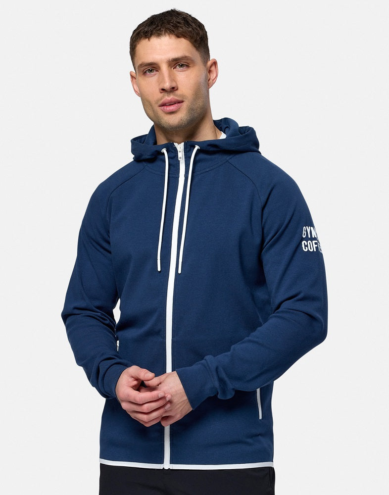 Gym + Coffee Chill Full Zip Men's Hoodie - Petrol Blue