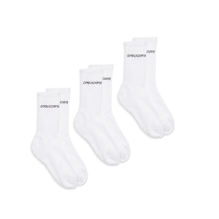 Gym + Coffee Full Length Everyday Socks - 3 Pack - White