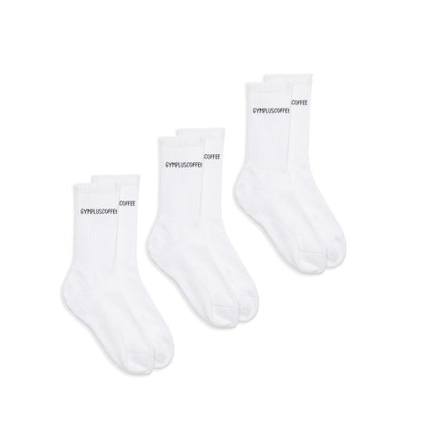 Gym + Coffee Full Length Everyday Socks - 3 Pack - White