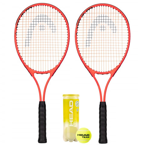 2 x HEAD Ti Radical 27 Adult Tennis Racket Set & 3 Tennis Balls - 2025