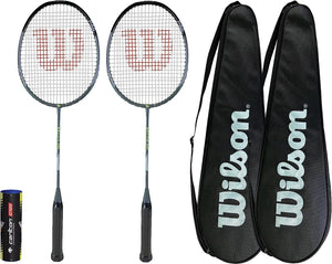 2 x Wilson Recon P80 Badminton Racket, Protective Cover & Shuttles