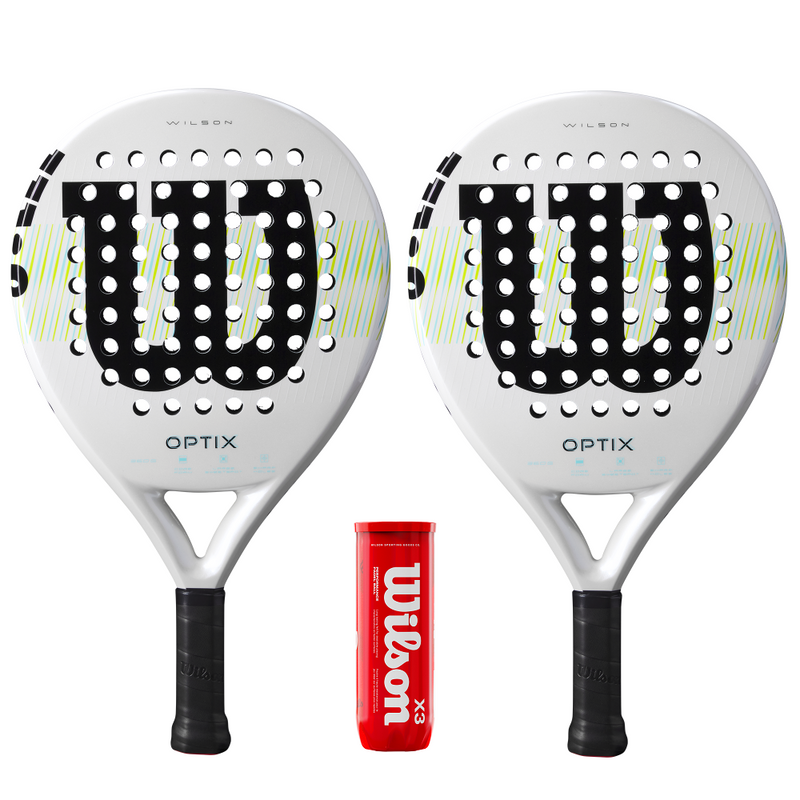 Wilson Optix White 2 Player Padel Racket Set - Includes 2 Rackets & 3 Balls