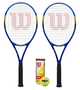 2 x Wilson US Open Tennis Rackets + 3 Tennis Balls