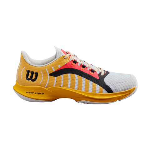 Wilson Hurakn Pro Men's Padel Tennis Sports Shoe Trainer - White/Old Gold/Fiery Coral