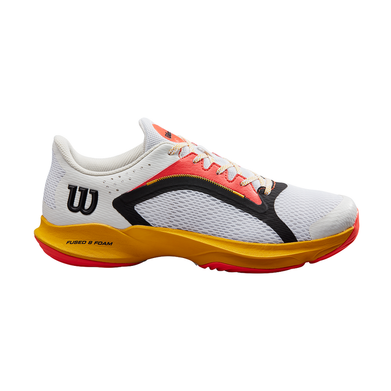 Wilson Hurakn 2.0 Men's Padel Tennis Sports Shoe Trainer - White/Old Gold/Fiery Coral