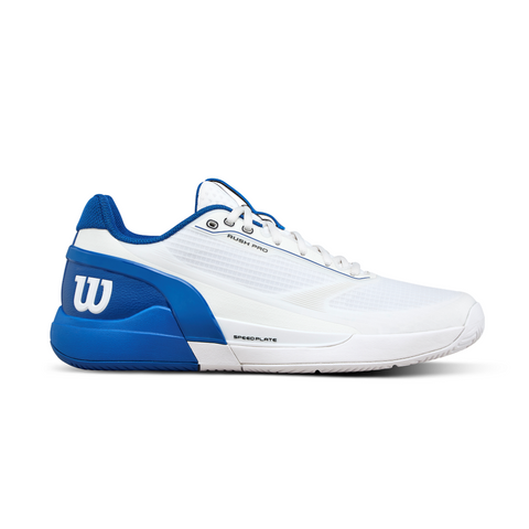 Wilson Rush Pro 5 Men's Tennis Shoe - White/Deja Vu Blue/Safety Yellow - 2026