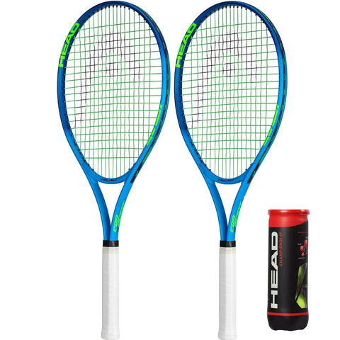 2 x HEAD Ti Conquest Tennis Racket Set with 3 Tennis Balls