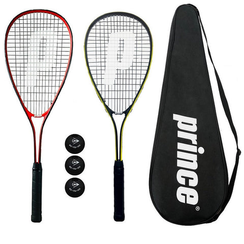 Prince Power Squash Racket Twin Set with Protective Covers & 3 Squash Balls
