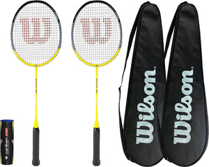 2 x Wilson Recon P90 Badminton Racket, Protective Cover & Shuttles