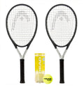 2 x HEAD Ti S6 Tennis Racket Set + 3 Head Tennis Balls