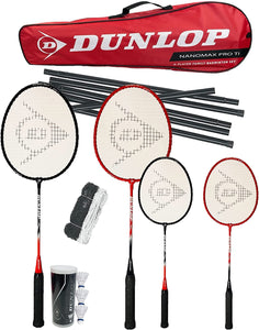 Dunlop Nanomax Pro Ti Family Badminton Set, inc 2 Adult, 2 Junior Rackets, Net, Posts, Carry Bag & 3 Shuttles