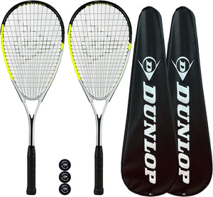 Dunlop Hyper Lite Pro Squash Racket Twin Pack, inc Covers & 3 Squash Balls